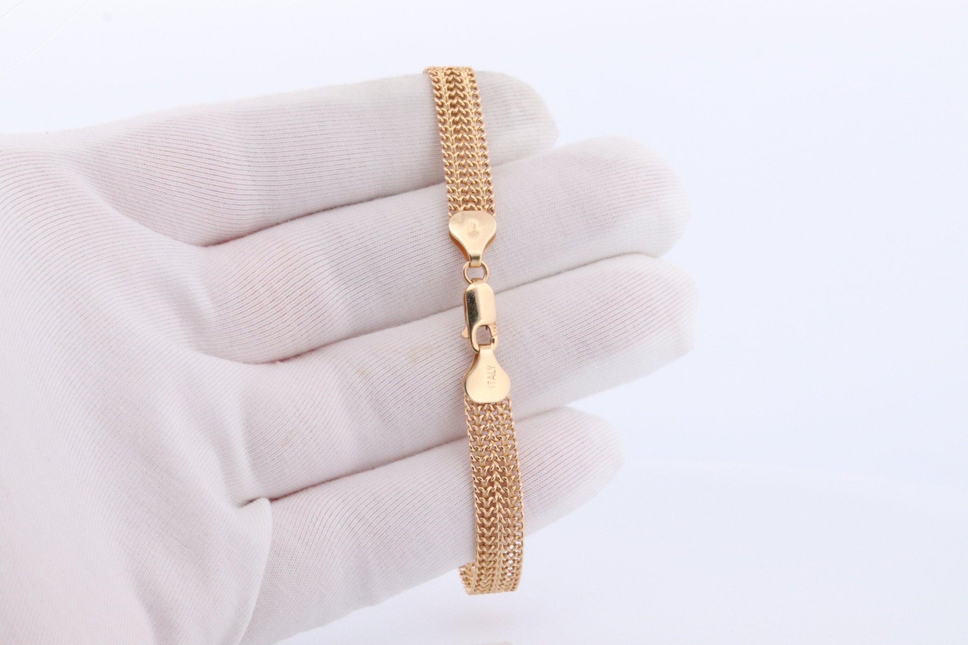 14k Bismark Chain Mesh Bracelet. 14k Chain Mesh Yellow gold Italian Bracelet