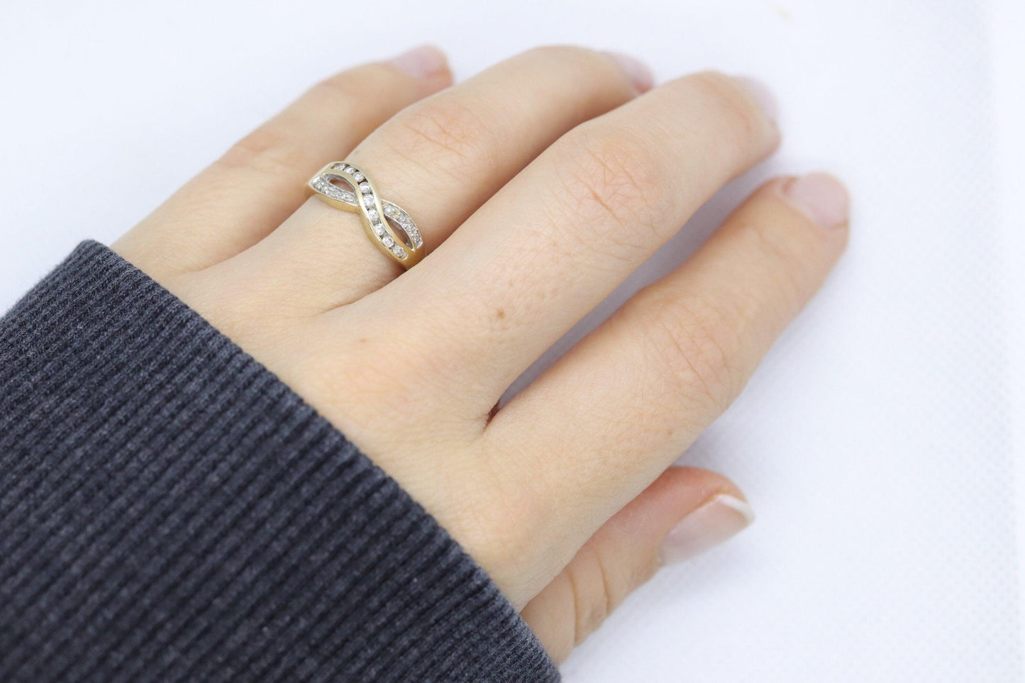 14k Diamond INFINITY criss cross X ring wedding statement ring.