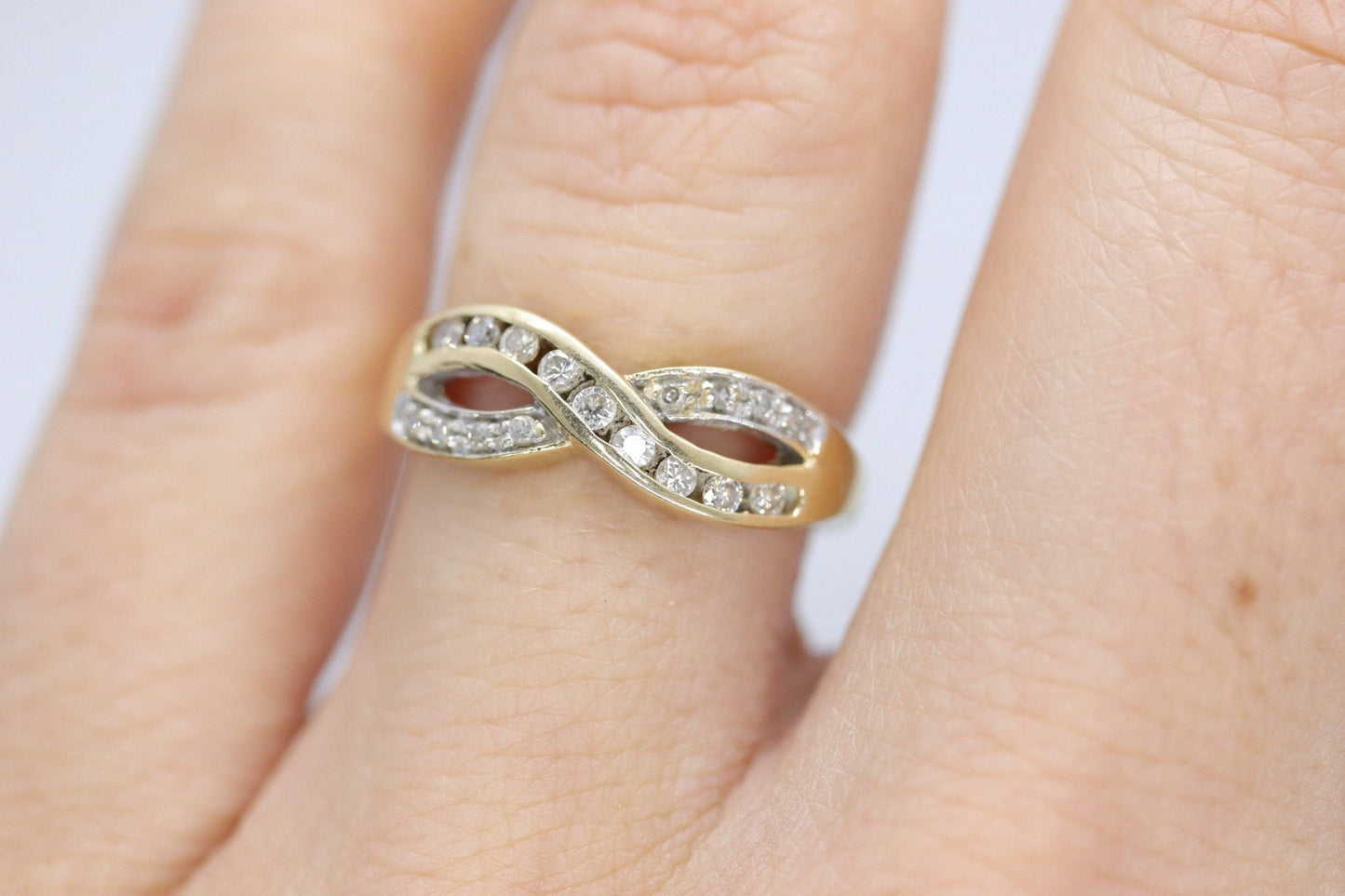 14k Diamond INFINITY criss cross X ring wedding statement ring.