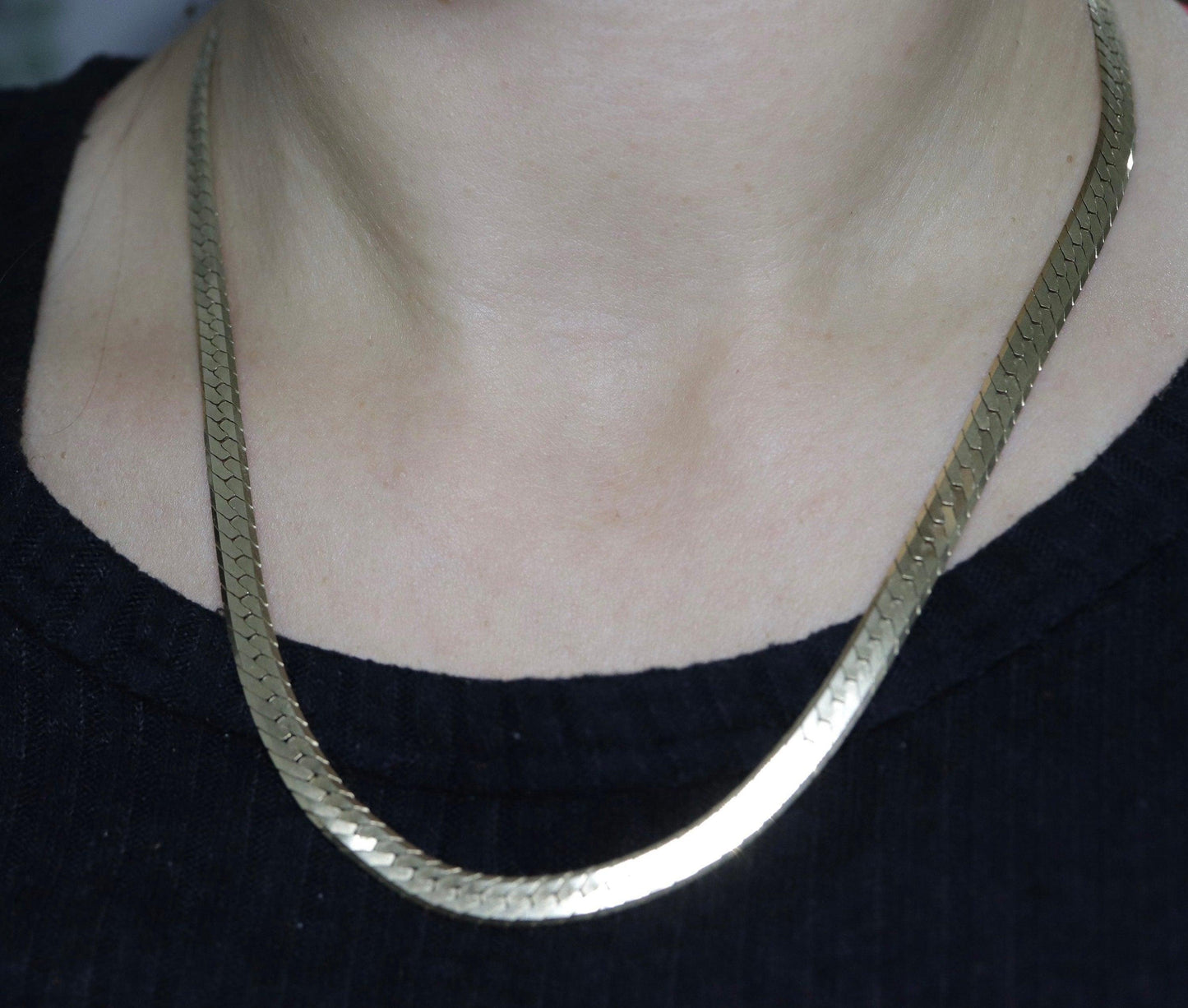 14k Herringbone Chain Necklace 5mm 19in 19.2 grams. Made by ACA Italy