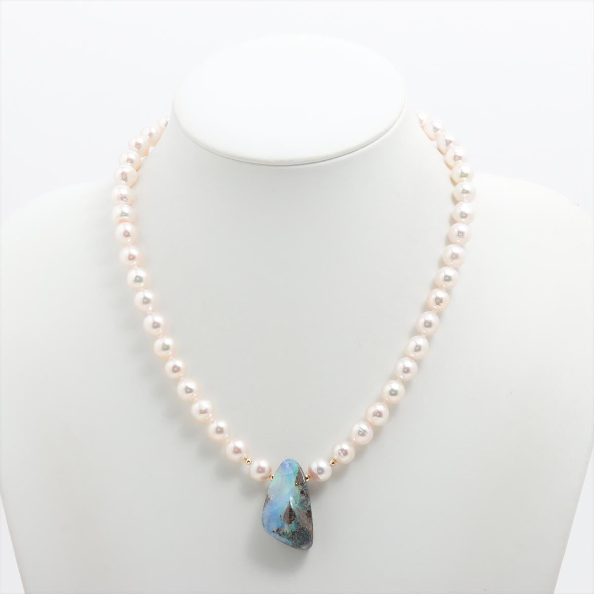 Boulder Opal Pendant. Pearl Necklace with Natural Boulder Opal pendant. Stunning