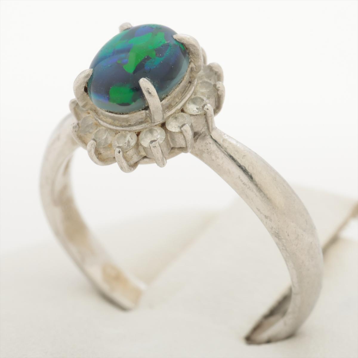 Black Opal Diamond Ring. PT900 Platinum Opal Diamond Halo Solitaire Ring Band.