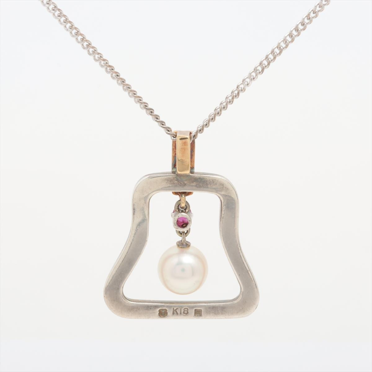 Mikimoto Pendant Sterling Silver and 18k Gold Mikimoto Ruby Pearl Necklace
