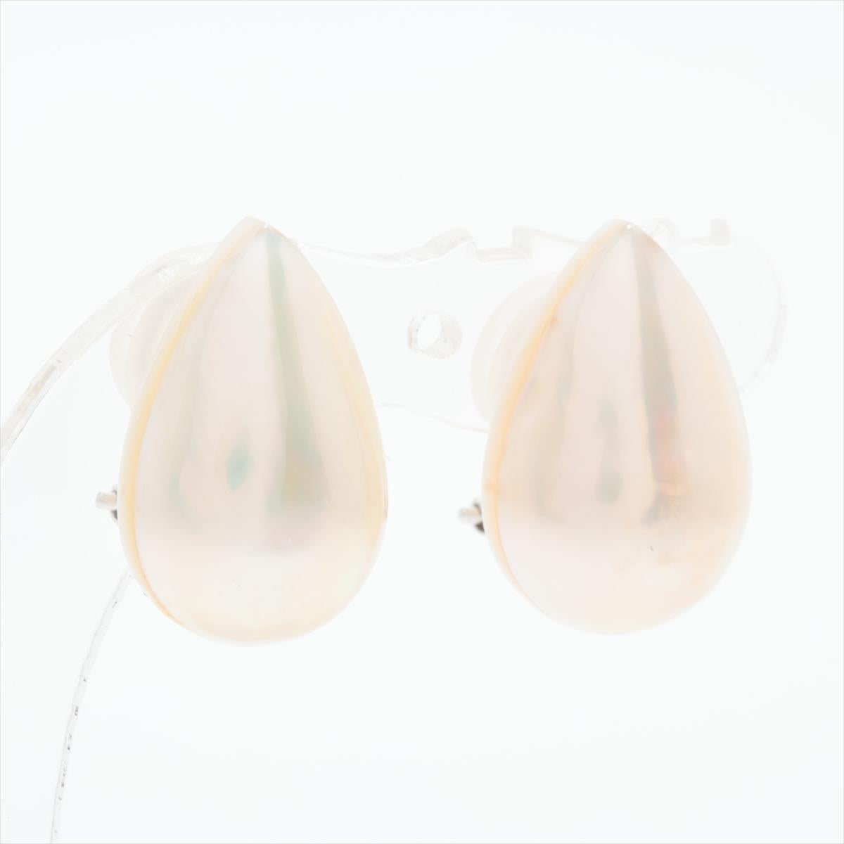 Large Mabe Pearl Earrings. 14k White Gold Clip On Un pierced Drop Pear MABE