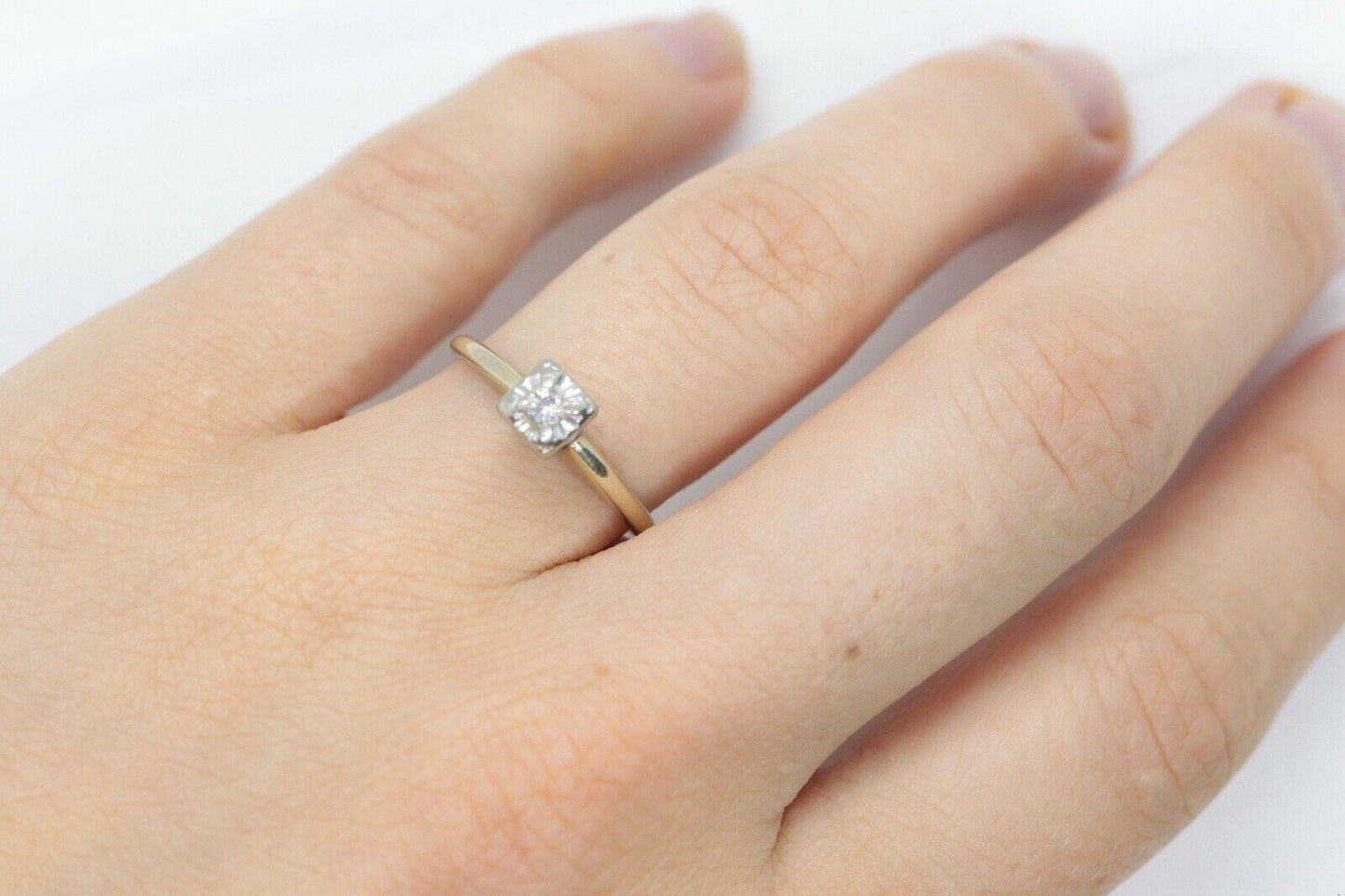 Art Deco Diamond ring. 14k Yellow and White Gold Square table.