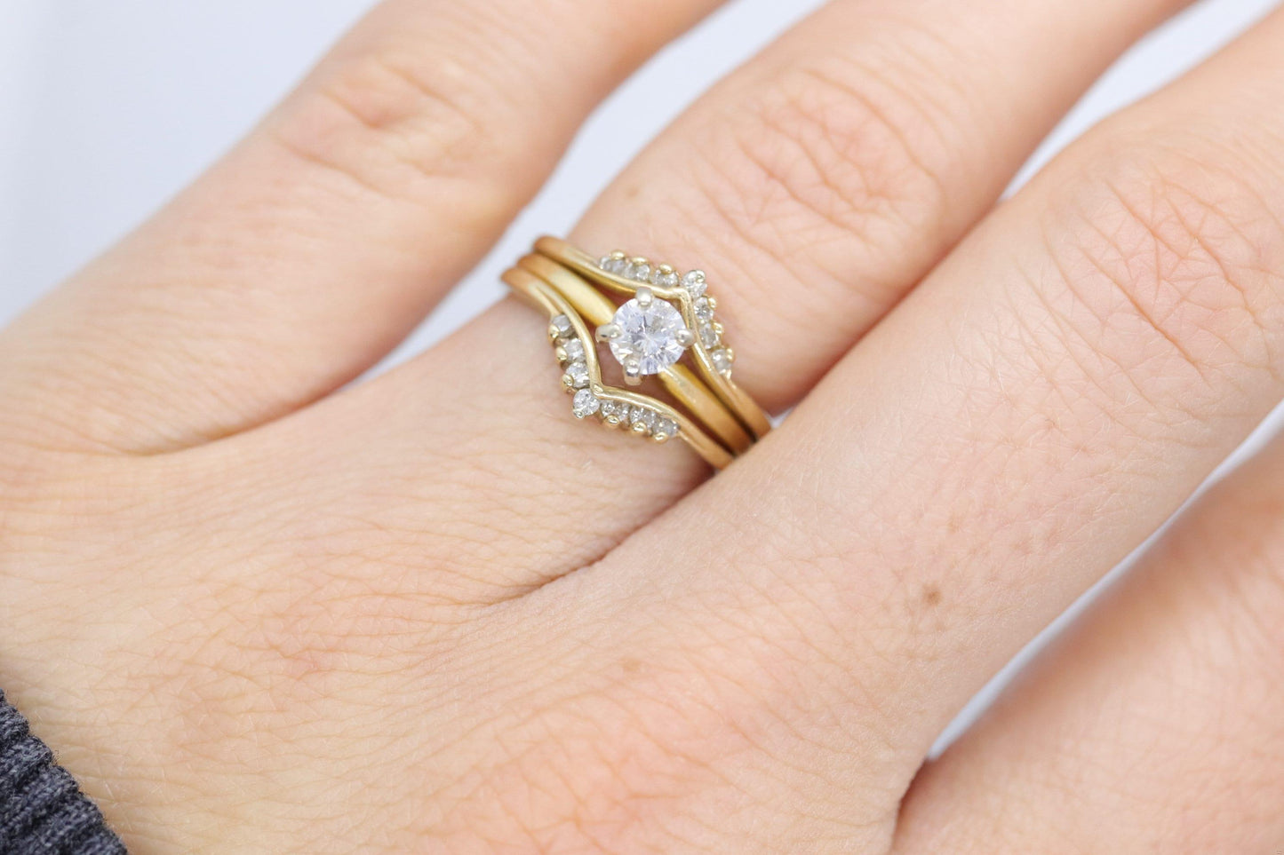 Diamond Solitaire Ring with Jacket. 14k Diamond Engagement Ring Set. Wedding kit