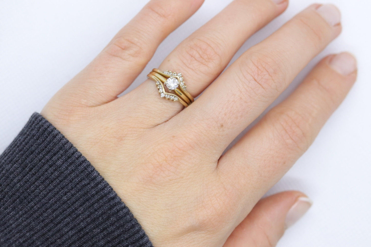 Diamond Solitaire Ring with Jacket. 14k Diamond Engagement Ring Set. Wedding kit