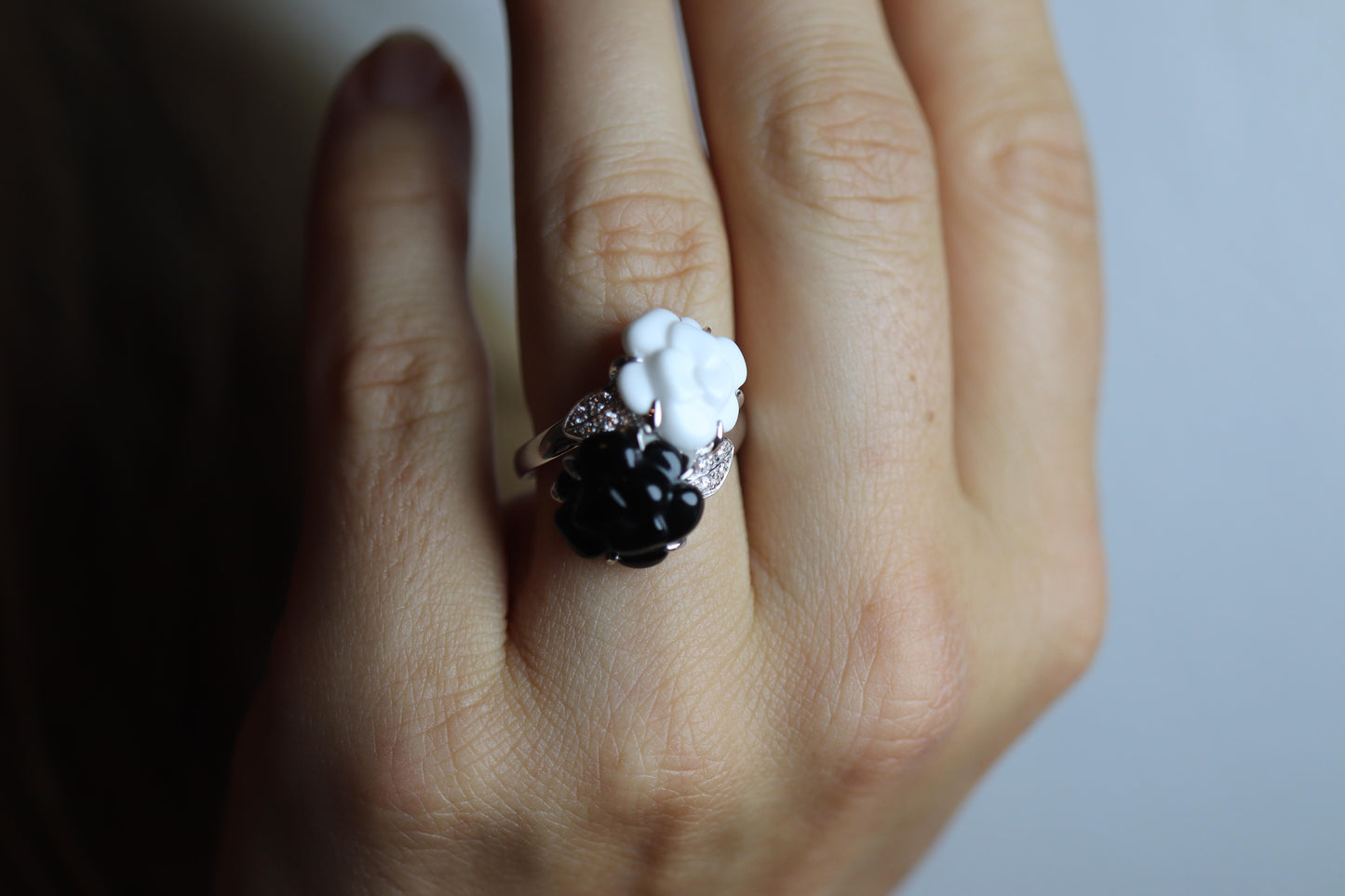 Chanel Camelia Ring. Genuine CHANEL 18k 750 Camelia Onyx Chalcedony Ring.
