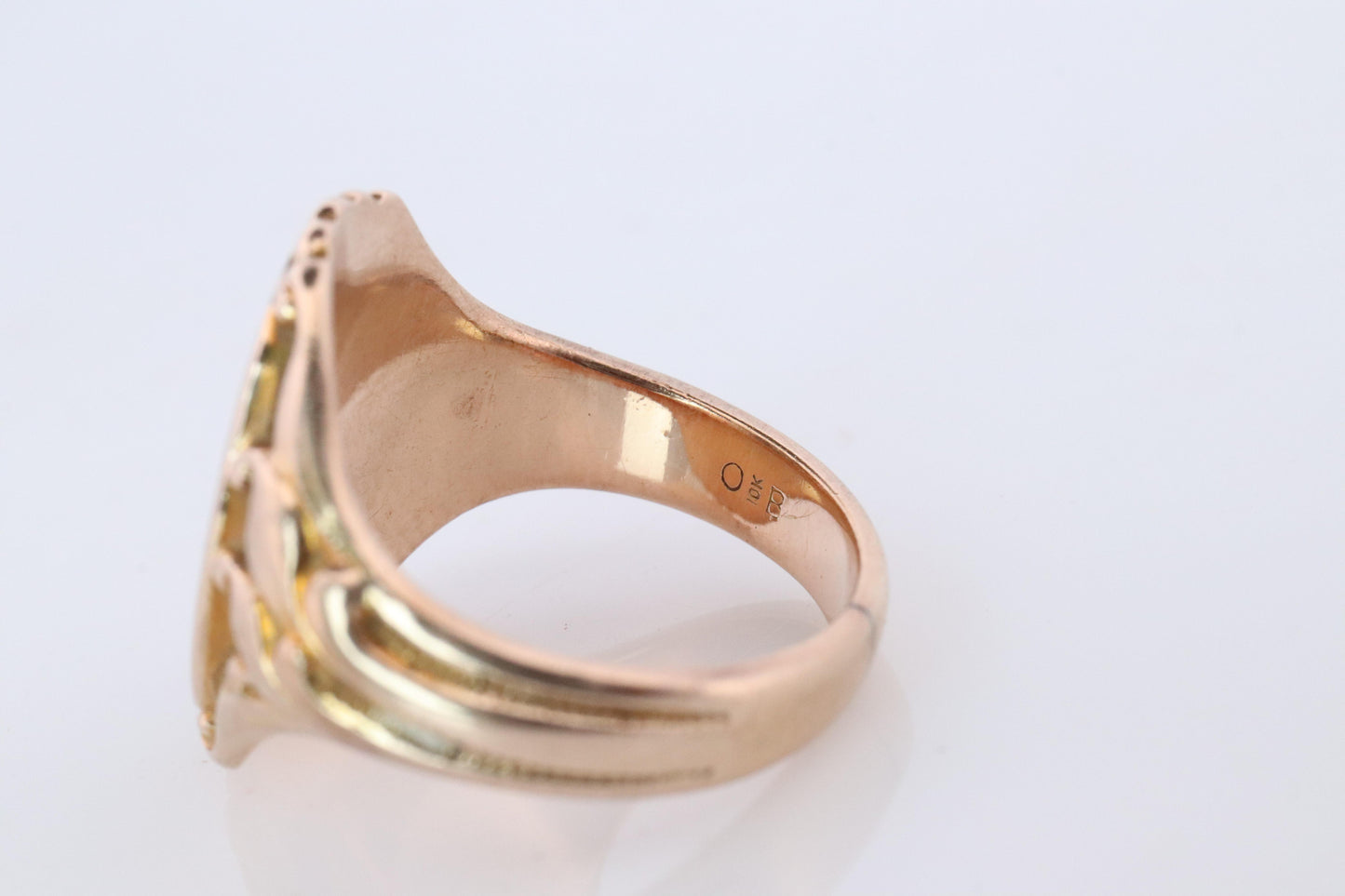 Otsby Barton Signet Ring. 10k Yellow Gold Engraved Initials. OB Art Deco 1920s