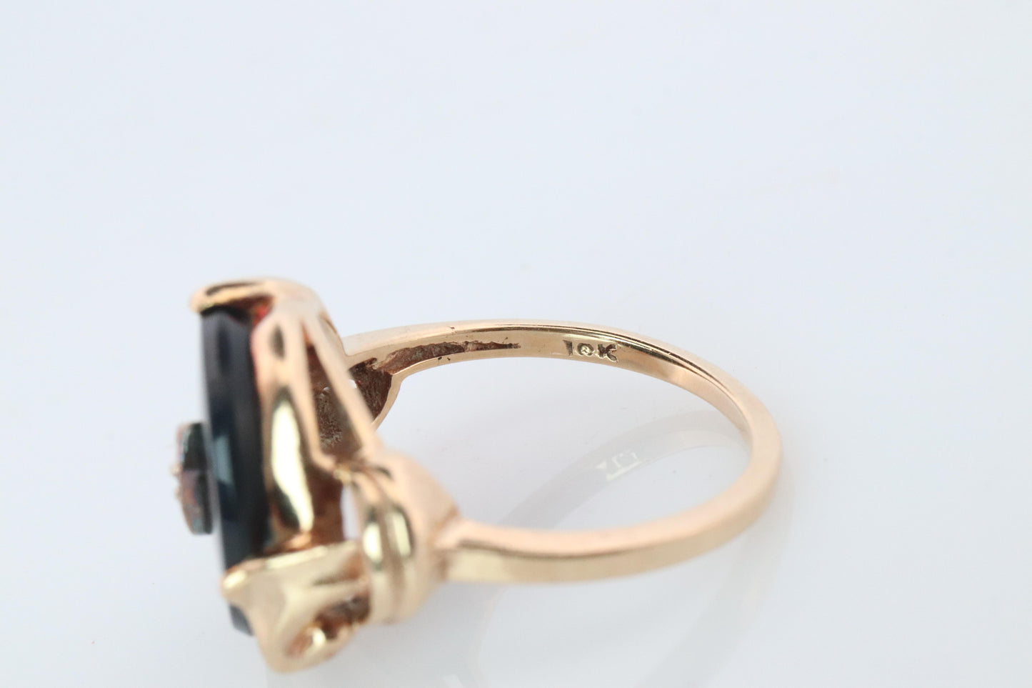 10k ONYX Diamond ring. Onyx 10k yellow gold ring. Vintage Victorian Onyx