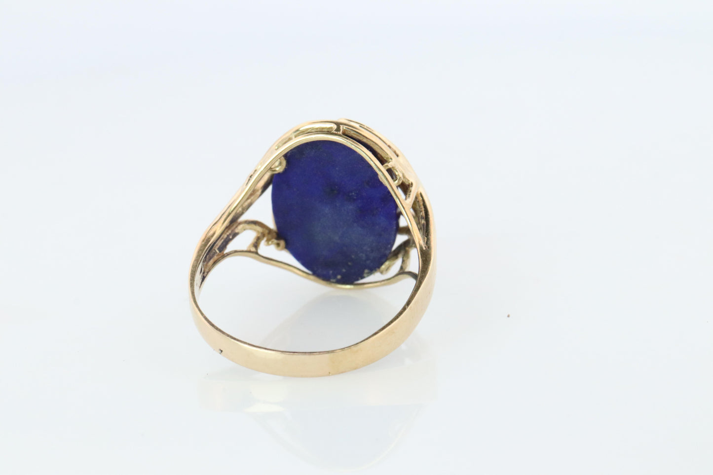 14k Gold Large Oval Lapis Lazuli ring. Unique Lapis Organic Branch set ring.