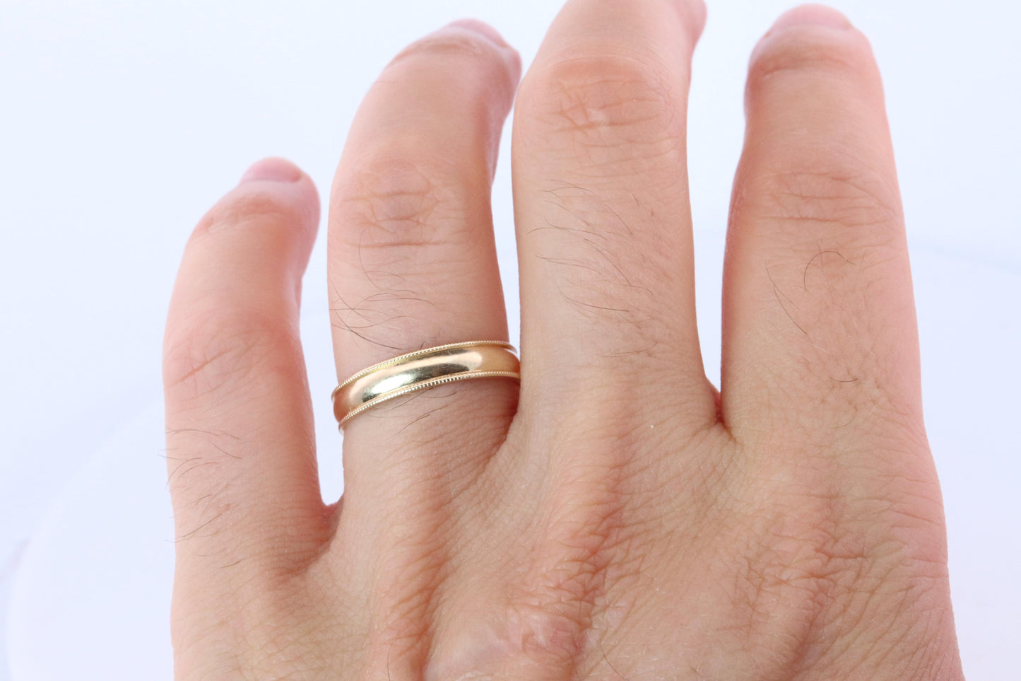 14k Milgrain Wide Band. 14k Yellow Gold Engraved Edging Wedding Ring.