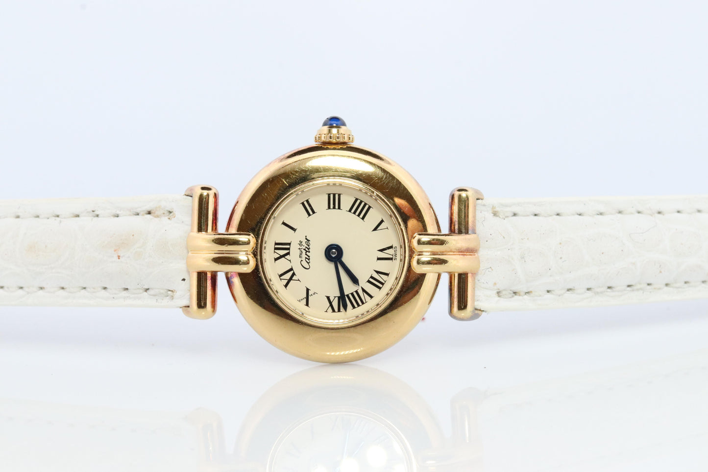 Genuine Cartier Watch. Must de Cartier Colisee Round Argent Vermeil 59002 White