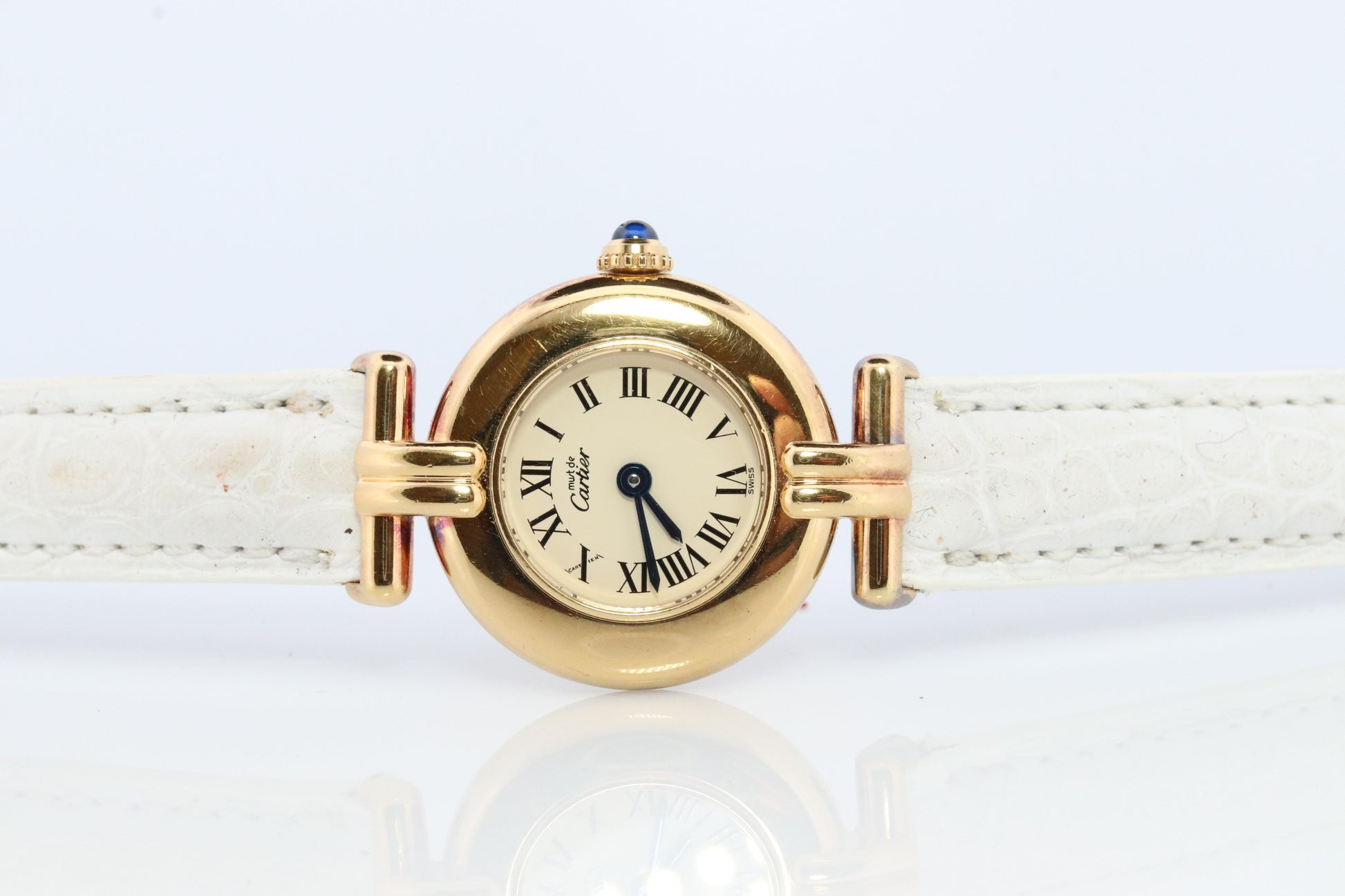 Genuine Cartier Watch. Must de Cartier Colisee Round Argent Vermeil 59002 White