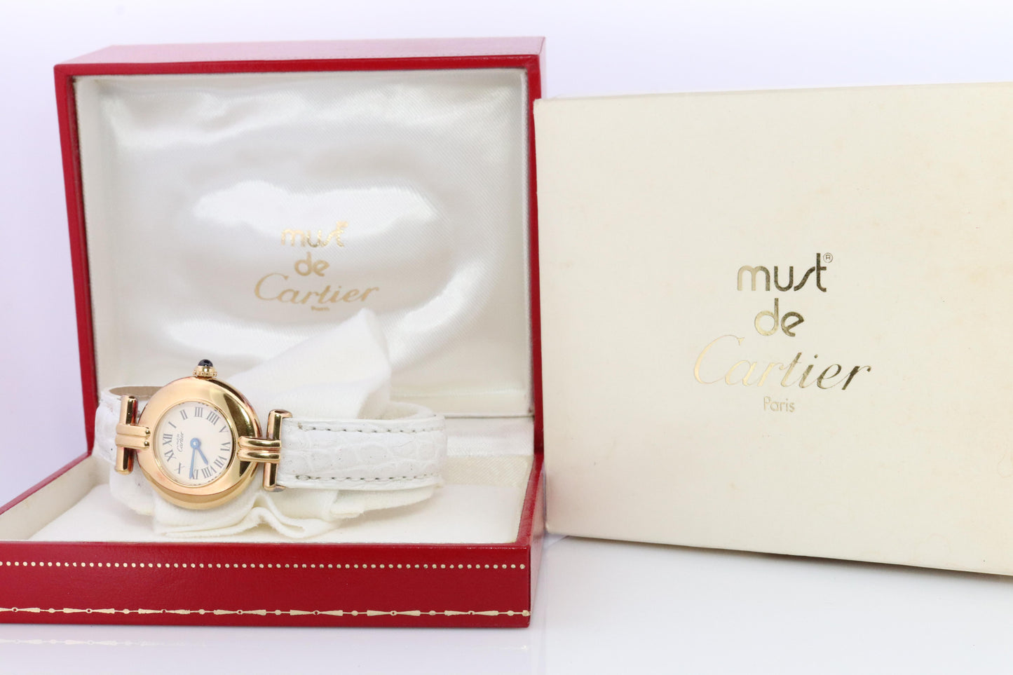 Genuine Cartier Watch. Must de Cartier Colisee Round Argent Vermeil 59002 White