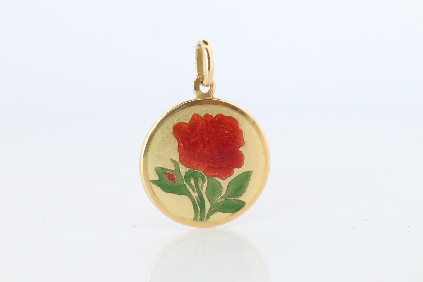 18k Colorful Flower Pendant. 18k Yellow Gold Dainty Rose Enamel Pendant.