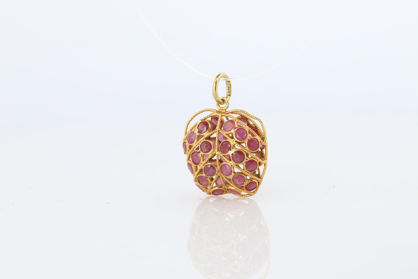 18k Apple Pendant. 18k YG Ruby Filigree Apple Pendant