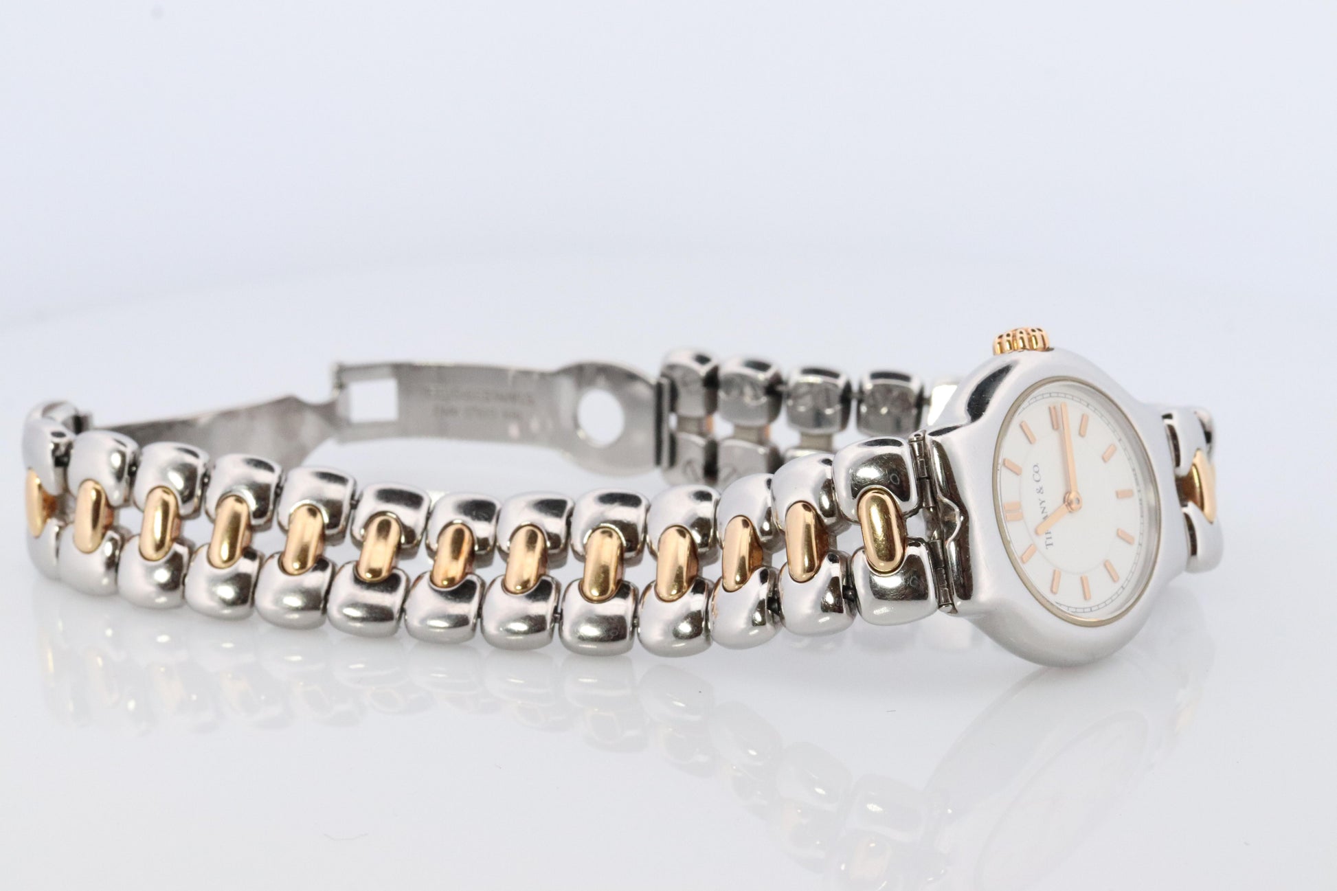 Tiffany and Co Watch. 18k Tiffany Tesoro Stainless Steel Ladies 25mm Wristwatch