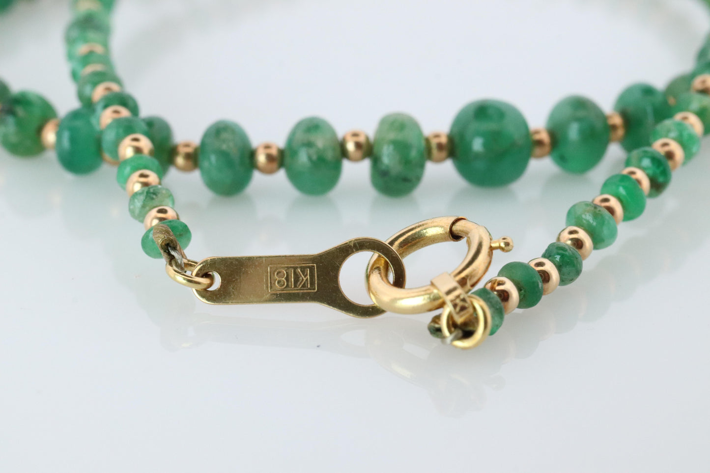 18k Emerald Bead Necklace. Emerald Bead Necklace strand.