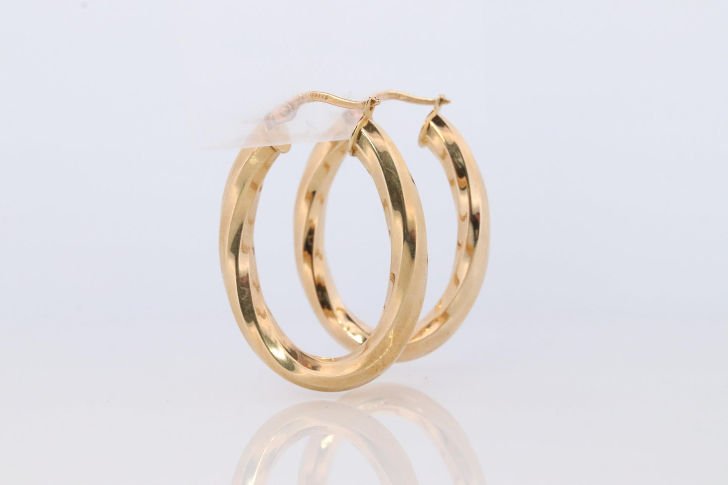 14k Gold Puffed Hollow HOOP Earrings. Large Oval HOOP earrings Twisted design.