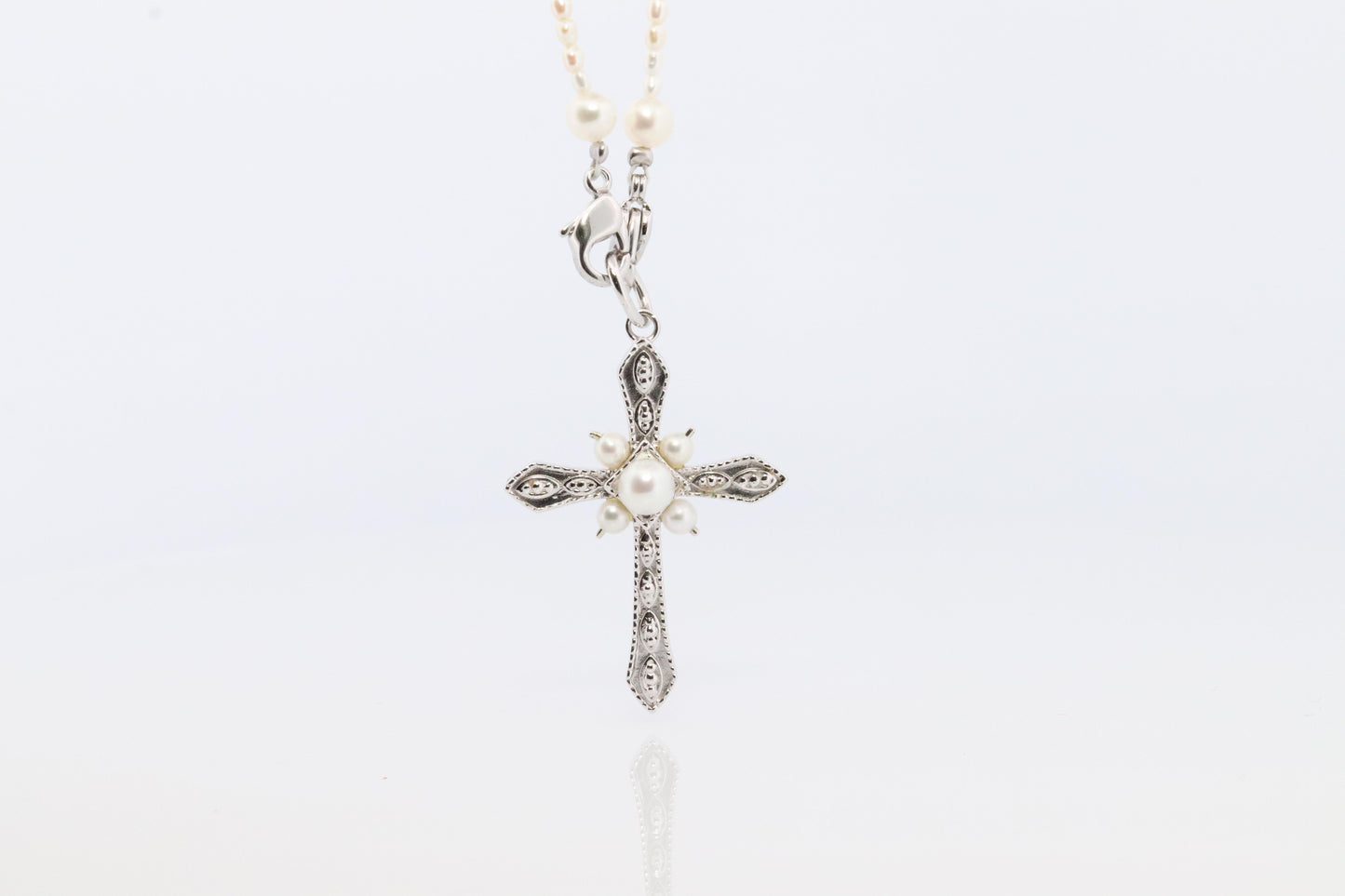 Mikimoto Pendant. Cross Crucifix Sterling Silver Pearl Necklace. Mikimoto Pearls