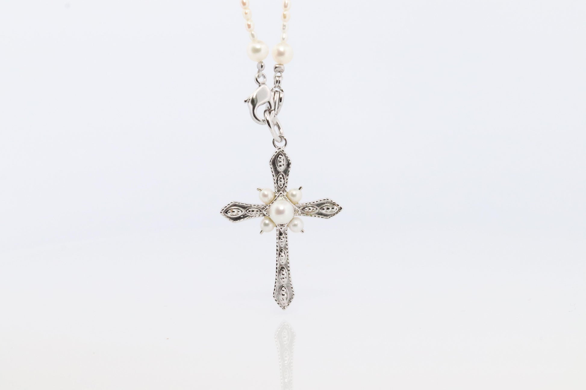 Mikimoto Pendant. Cross Crucifix Sterling Silver Pearl Necklace. Mikimoto Pearls