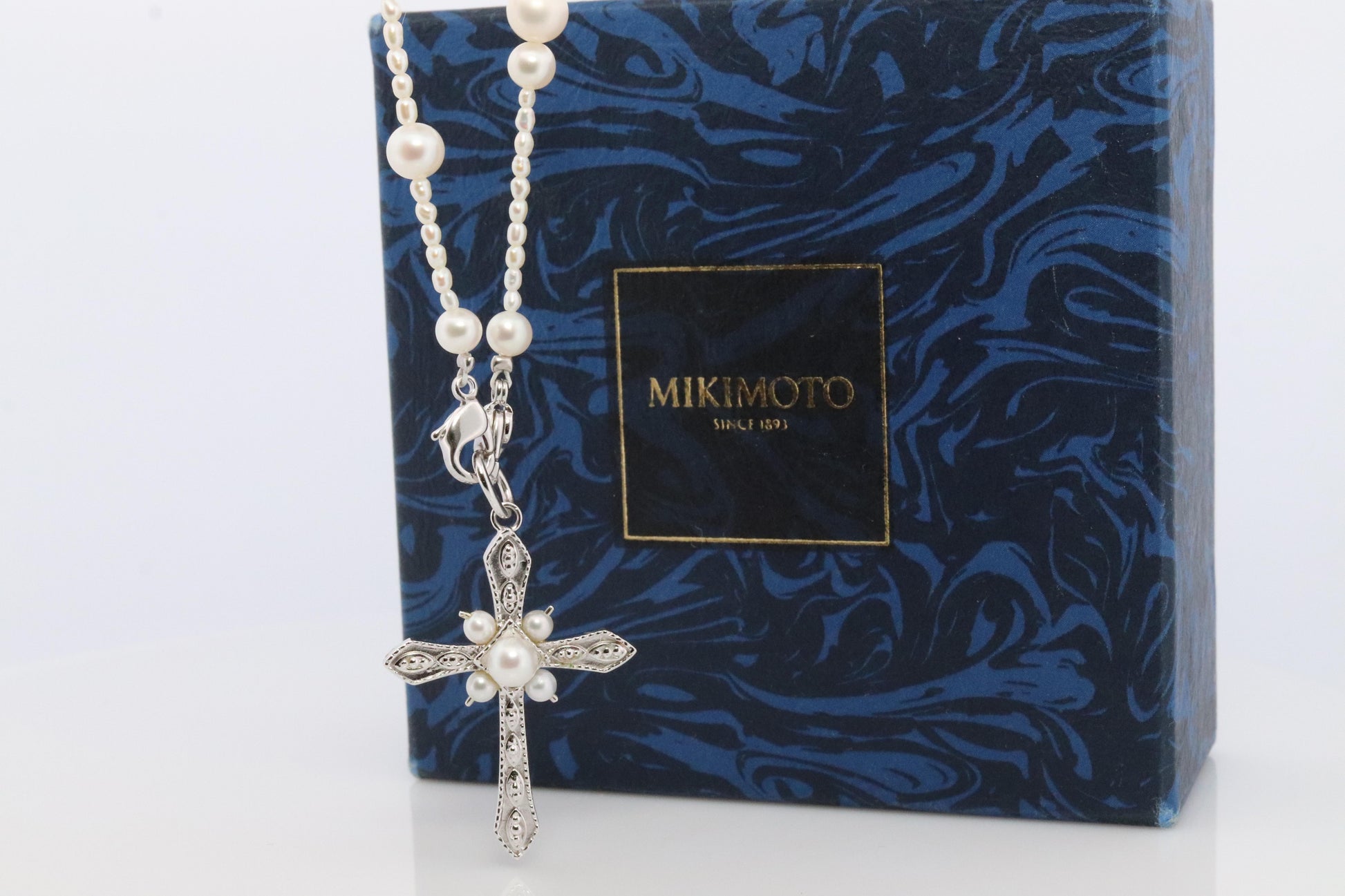 Mikimoto Pendant. Cross Crucifix Sterling Silver Pearl Necklace. Mikimoto Pearls