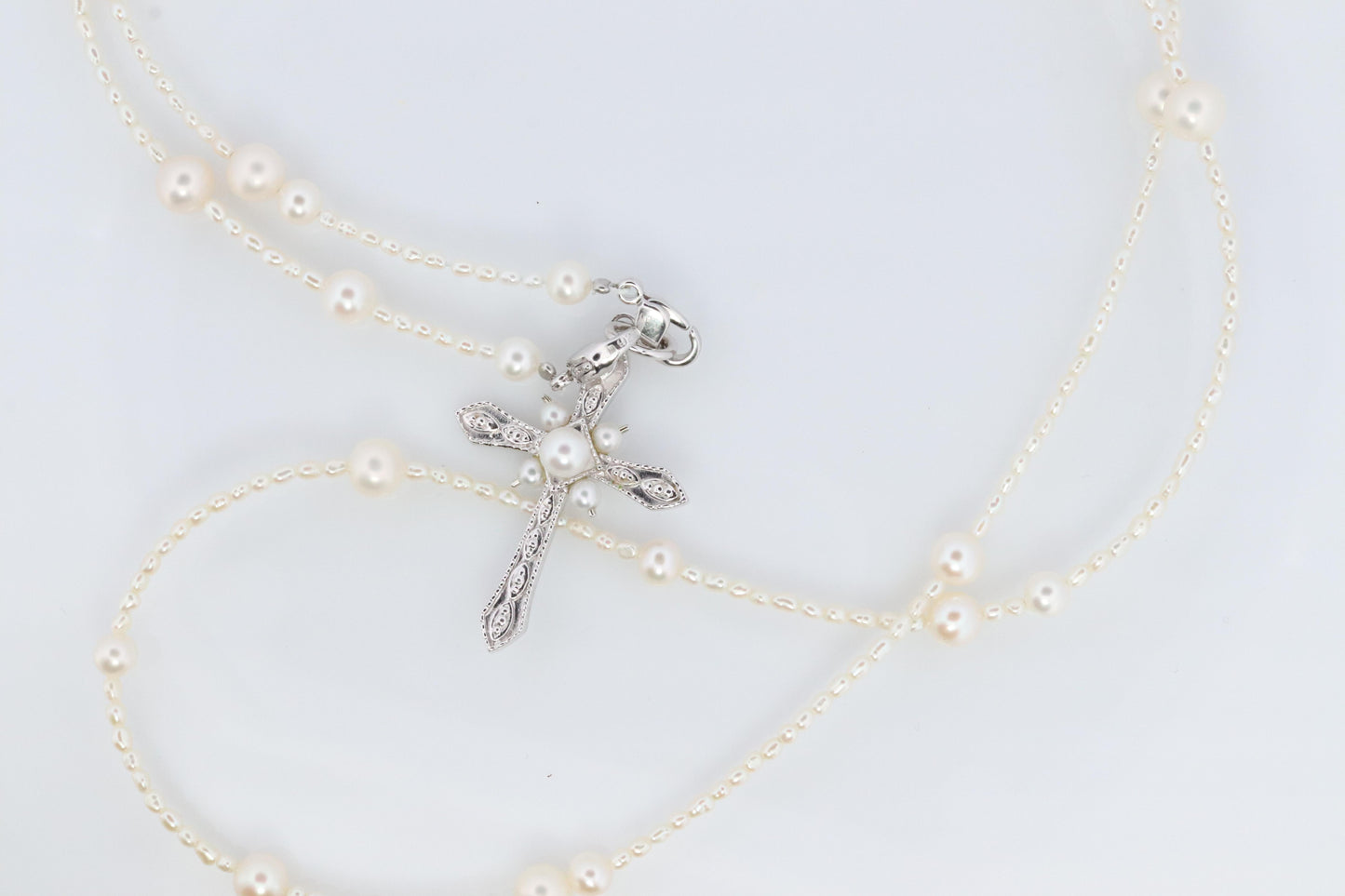 Mikimoto Pendant. Cross Crucifix Sterling Silver Pearl Necklace. Mikimoto Pearls