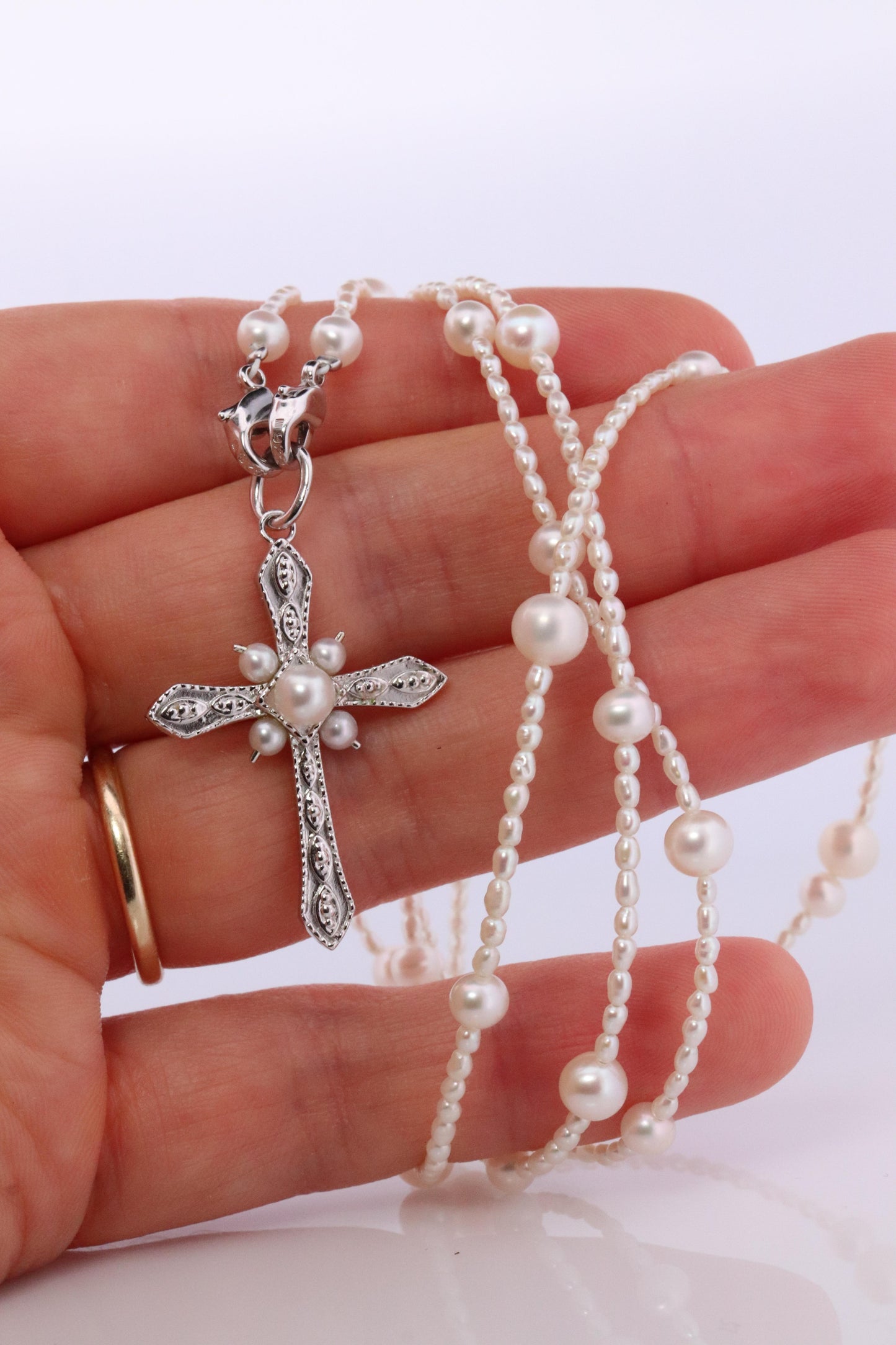 Mikimoto Pendant. Cross Crucifix Sterling Silver Pearl Necklace. Mikimoto Pearls