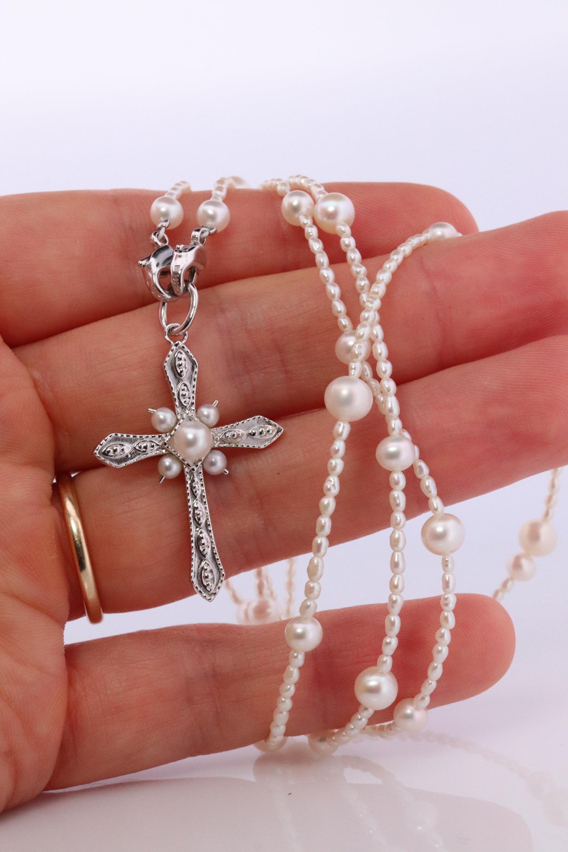 Mikimoto Pendant. Cross Crucifix Sterling Silver Pearl Necklace. Mikimoto Pearls