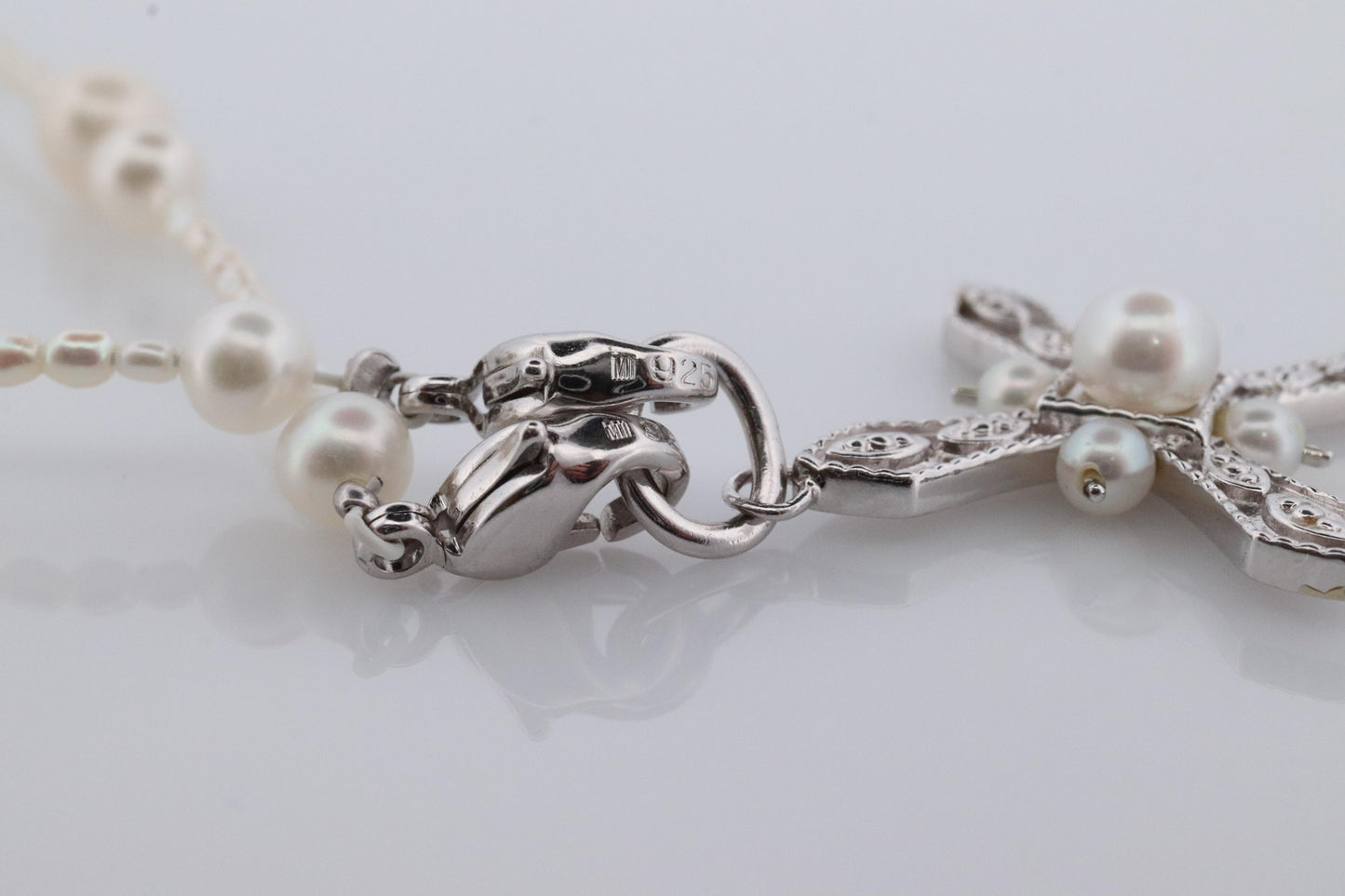 Mikimoto Pendant. Cross Crucifix Sterling Silver Pearl Necklace. Mikimoto Pearls