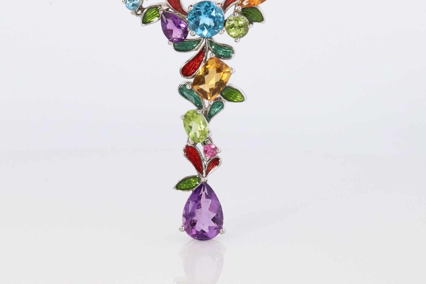 Multi Gem Layered Necklace. Multi-Color Gem Sterling Silver Cocktail Necklace.