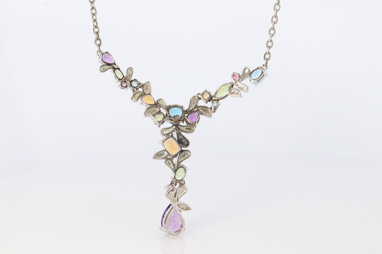 Multi Gem Layered Necklace. Multi-Color Gem Sterling Silver Cocktail Necklace.