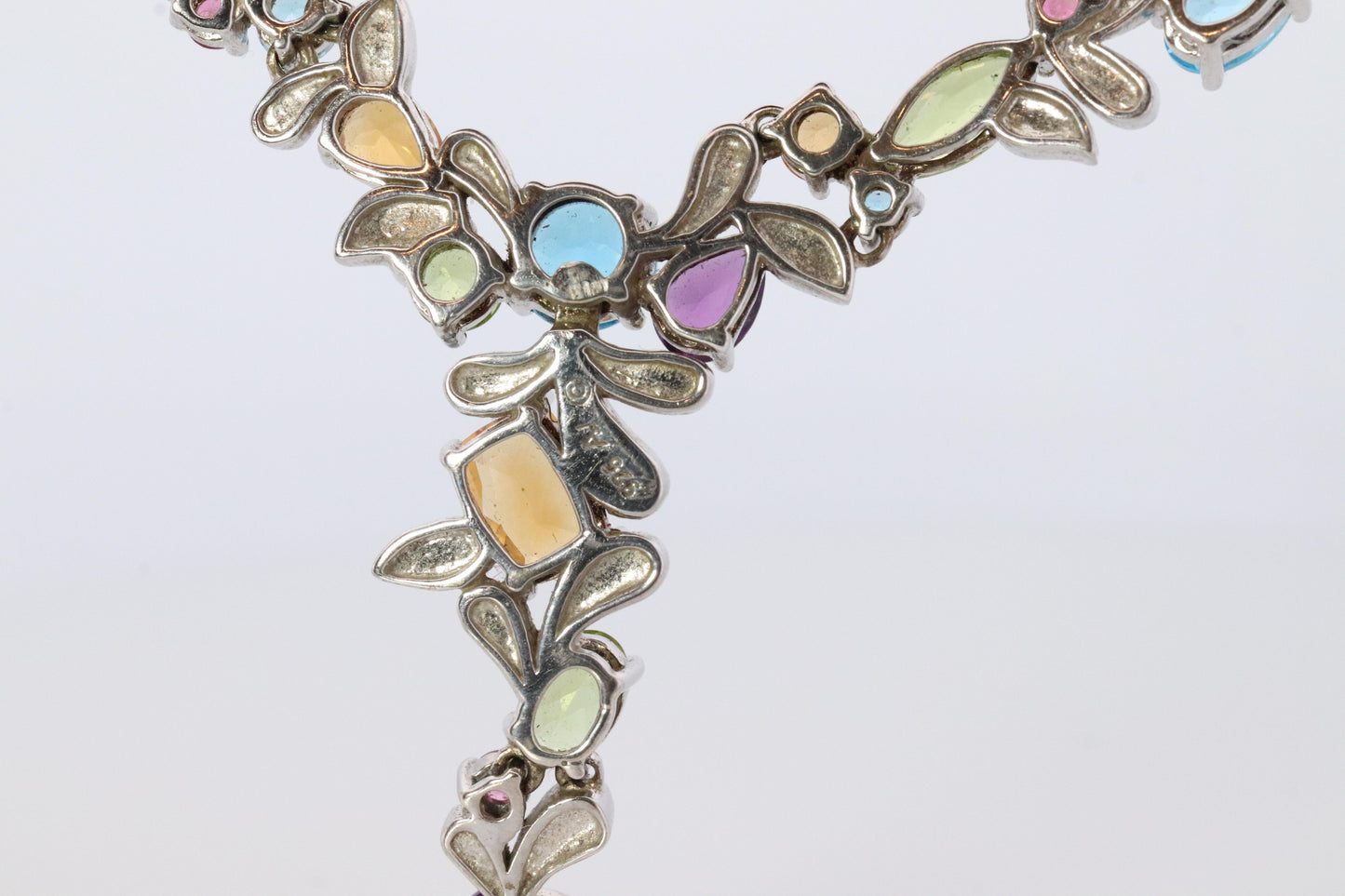 Multi Gem Layered Necklace. Multi-Color Gem Sterling Silver Cocktail Necklace.