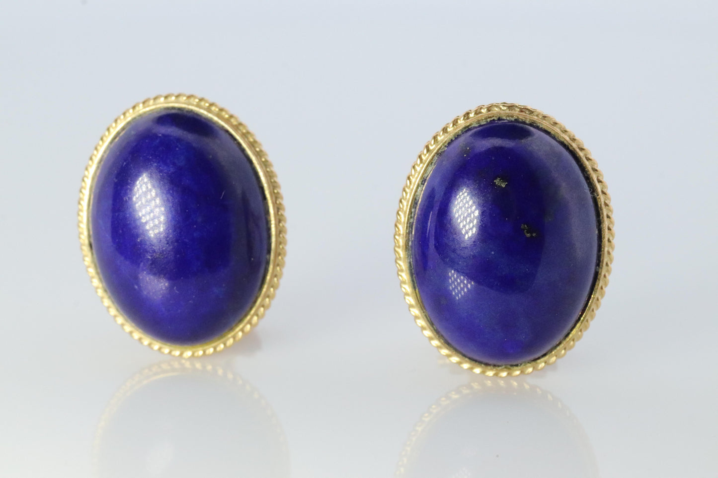 14k Lapis Lazuli earrings. Cabochon Blue Lapis Lazuli Stud gold earrings.
