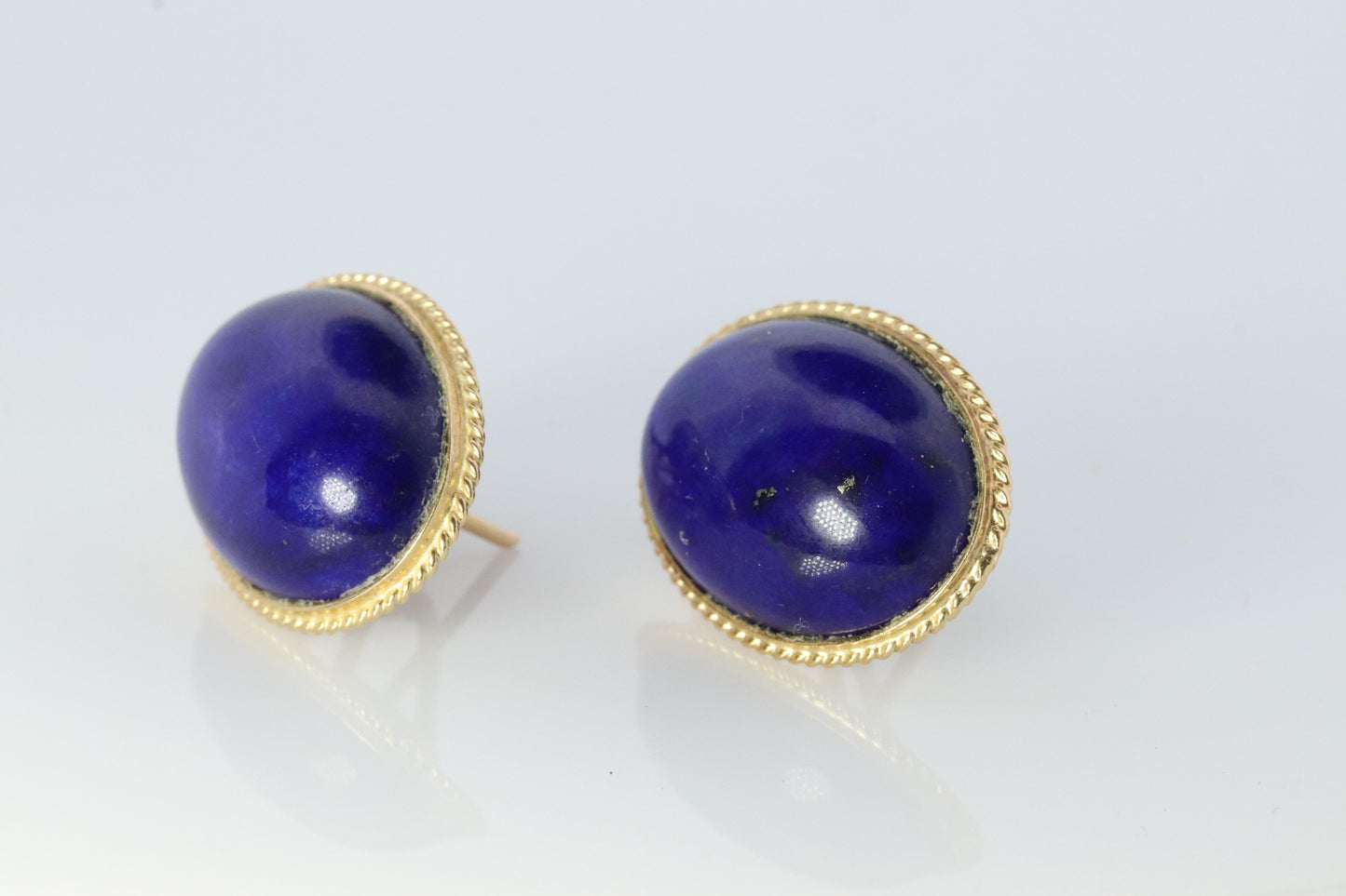 14k Lapis Lazuli earrings. Cabochon Blue Lapis Lazuli Stud gold earrings.