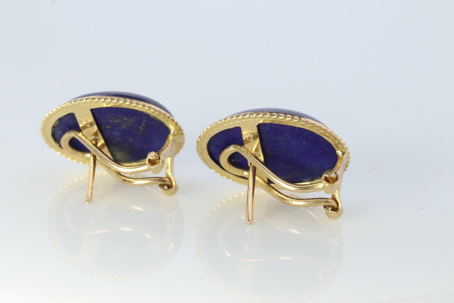 14k Lapis Lazuli earrings. Cabochon Blue Lapis Lazuli Stud gold earrings.