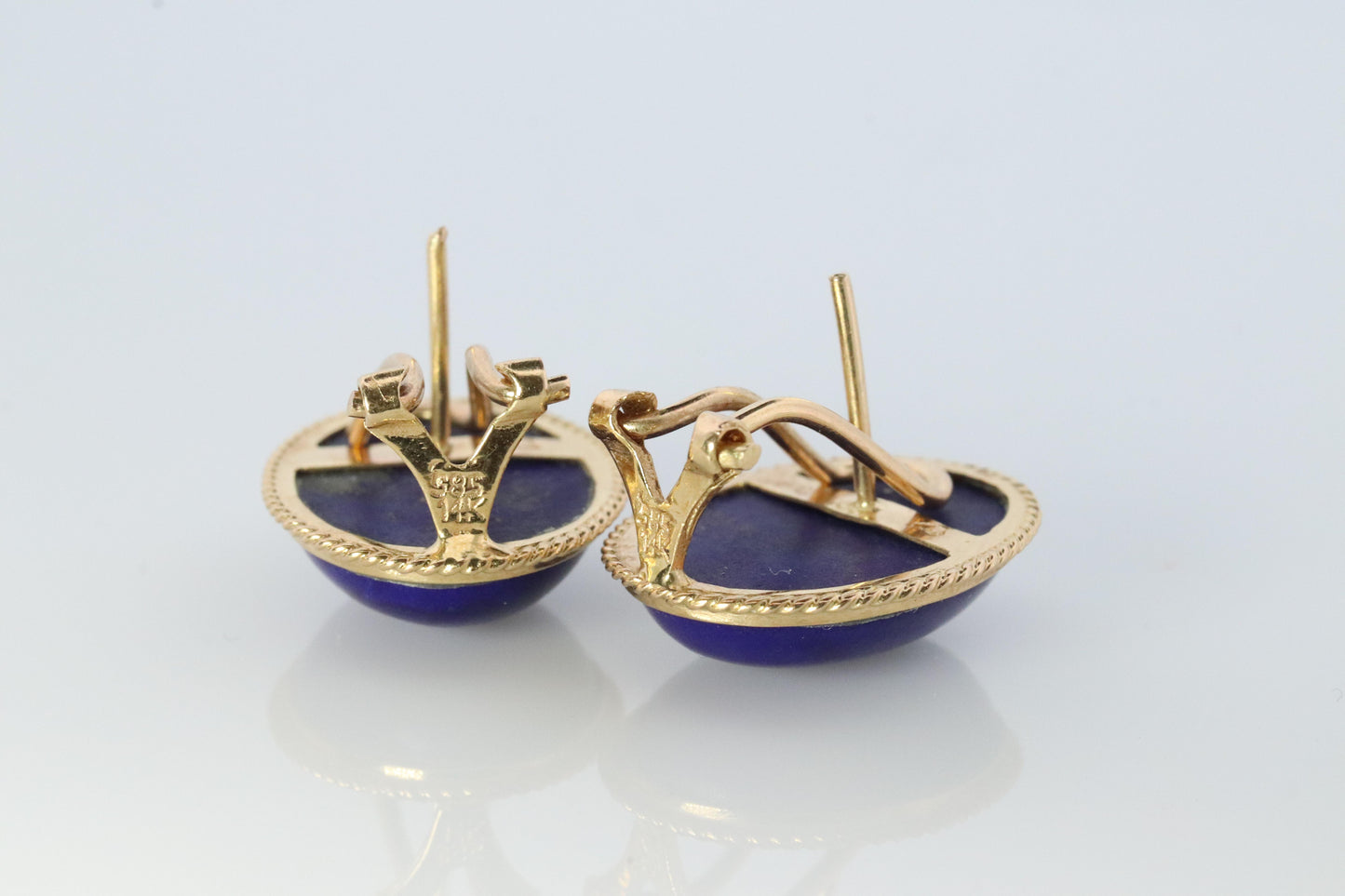 14k Lapis Lazuli earrings. Cabochon Blue Lapis Lazuli Stud gold earrings.