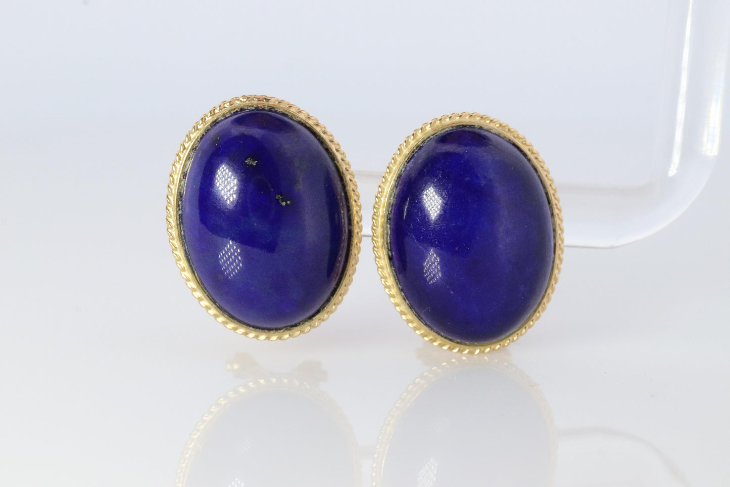 14k Lapis Lazuli earrings. Cabochon Blue Lapis Lazuli Stud gold earrings.
