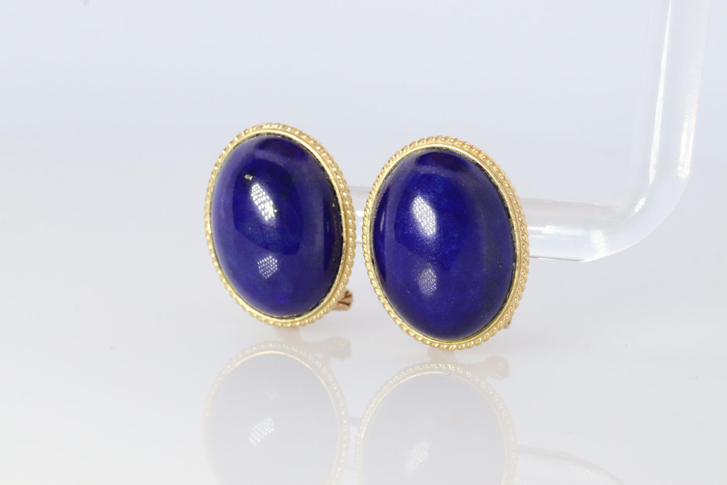 14k Lapis Lazuli earrings. Cabochon Blue Lapis Lazuli Stud gold earrings.