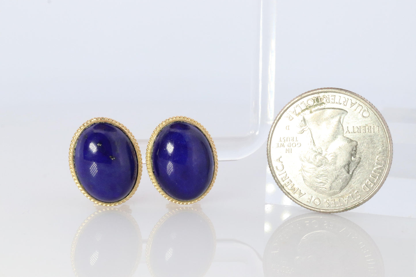 14k Lapis Lazuli earrings. Cabochon Blue Lapis Lazuli Stud gold earrings.