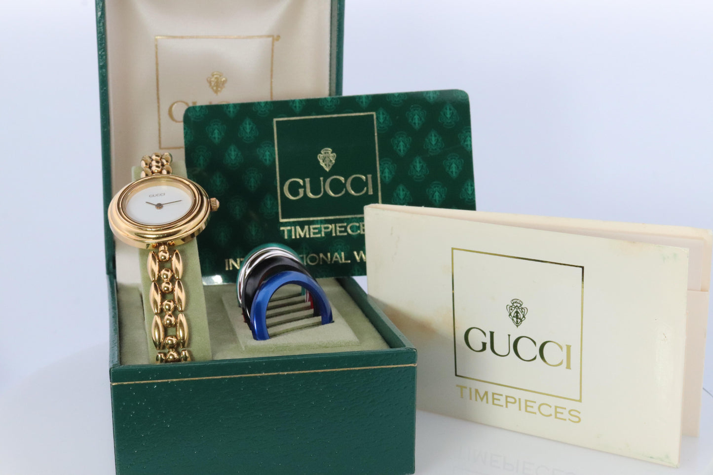 Vintage GUCCI Quartz 11/12.2 Watch Timepiece. Gucci Ladies Gold watch BOX