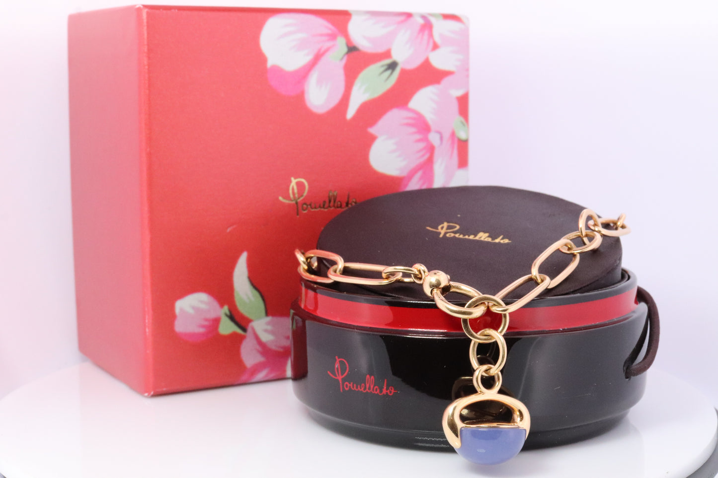 18-karätige POMELATTO-Halskette. LUNA-Kollektion aus 18-karätigem Roségold mit Pomellato-Chalcedon. Halskette mit Chalcedinio-Anhänger.