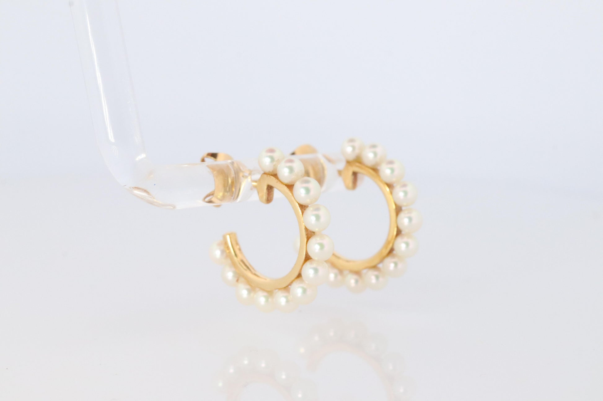 Mikimoto Earrings. Vintage 18k Gold Mikimoto Pearl Hoops. Pearl Cluster