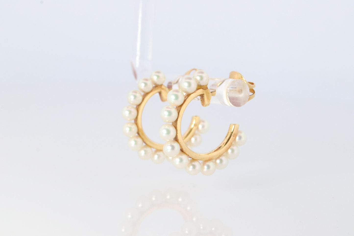 Mikimoto Earrings. Vintage 18k Gold Mikimoto Pearl Hoops. Pearl Cluster