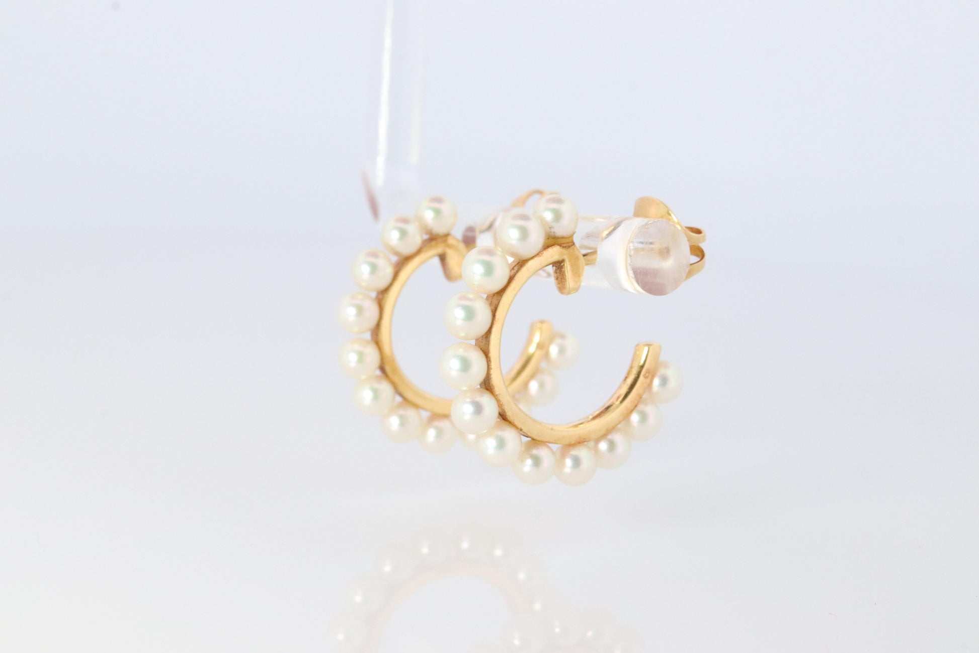 Mikimoto Earrings. Vintage 18k Gold Mikimoto Pearl Hoops. Pearl Cluster