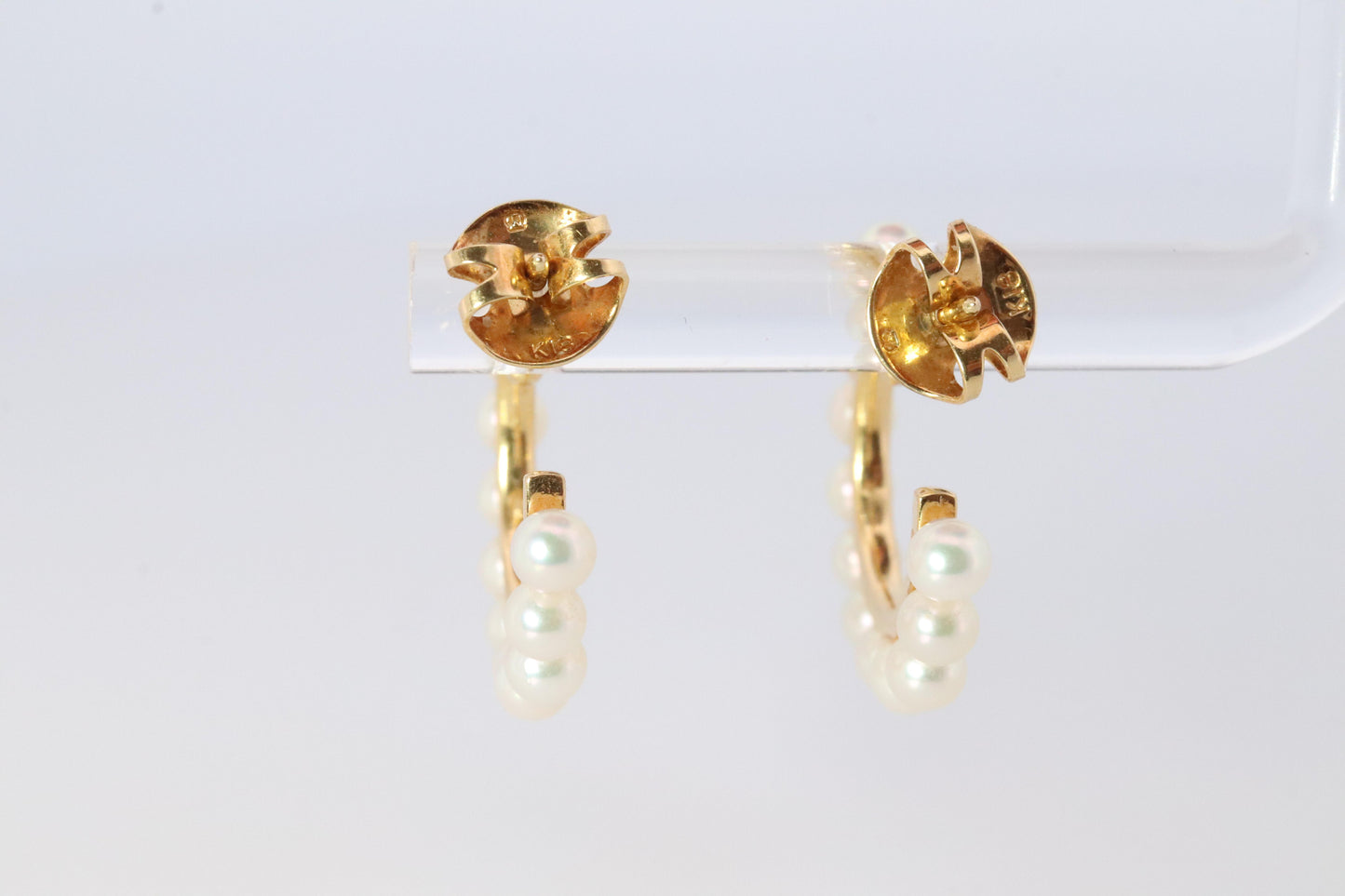 Mikimoto Earrings. Vintage 18k Gold Mikimoto Pearl Hoops. Pearl Cluster
