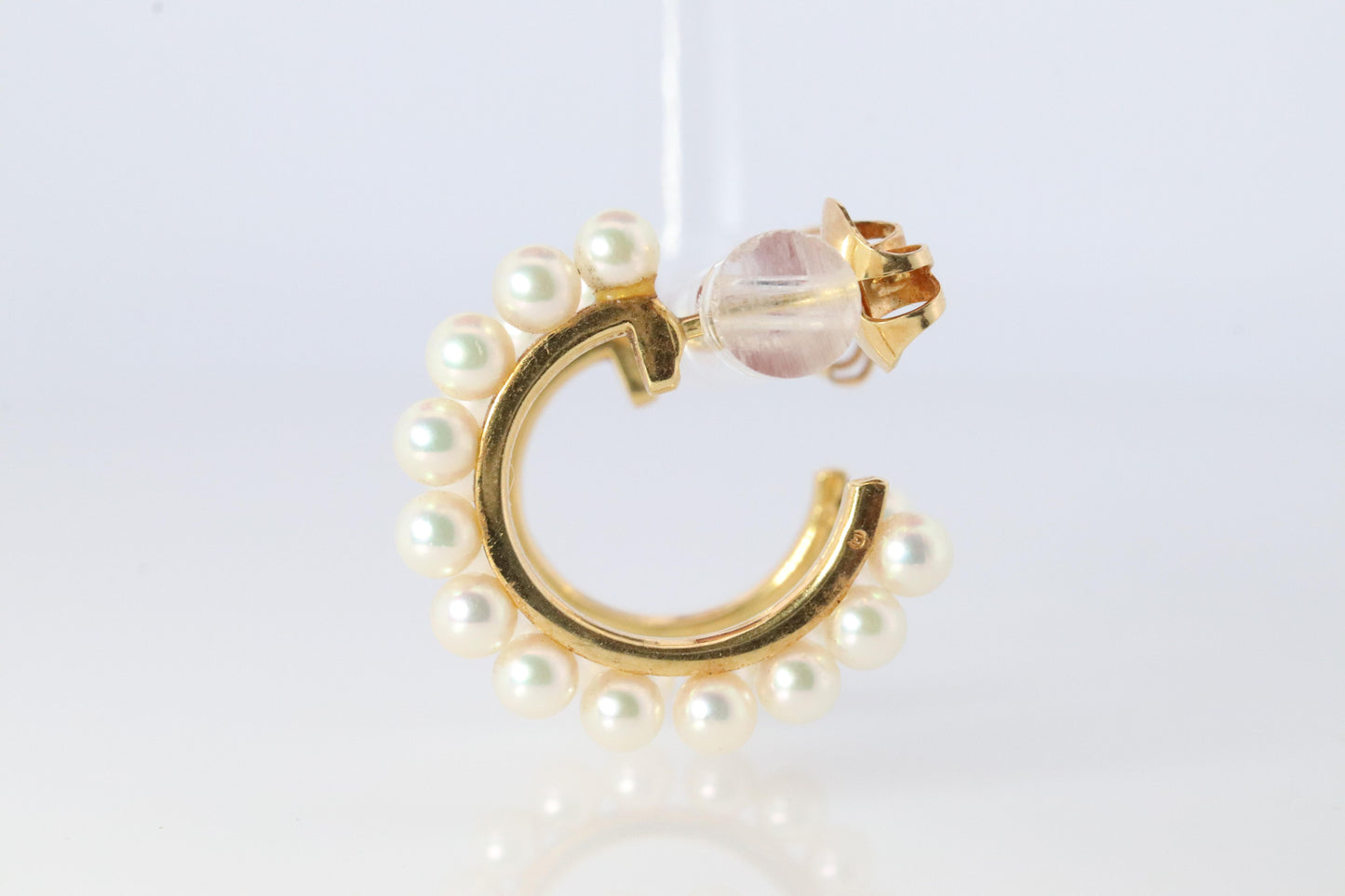 Mikimoto Earrings. Vintage 18k Gold Mikimoto Pearl Hoops. Pearl Cluster