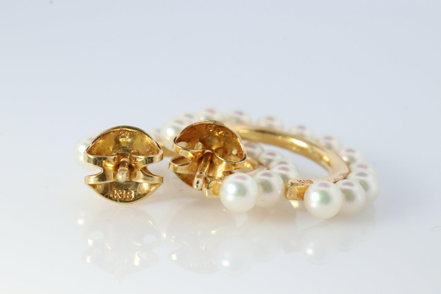 Mikimoto Earrings. Vintage 18k Gold Mikimoto Pearl Hoops. Pearl Cluster