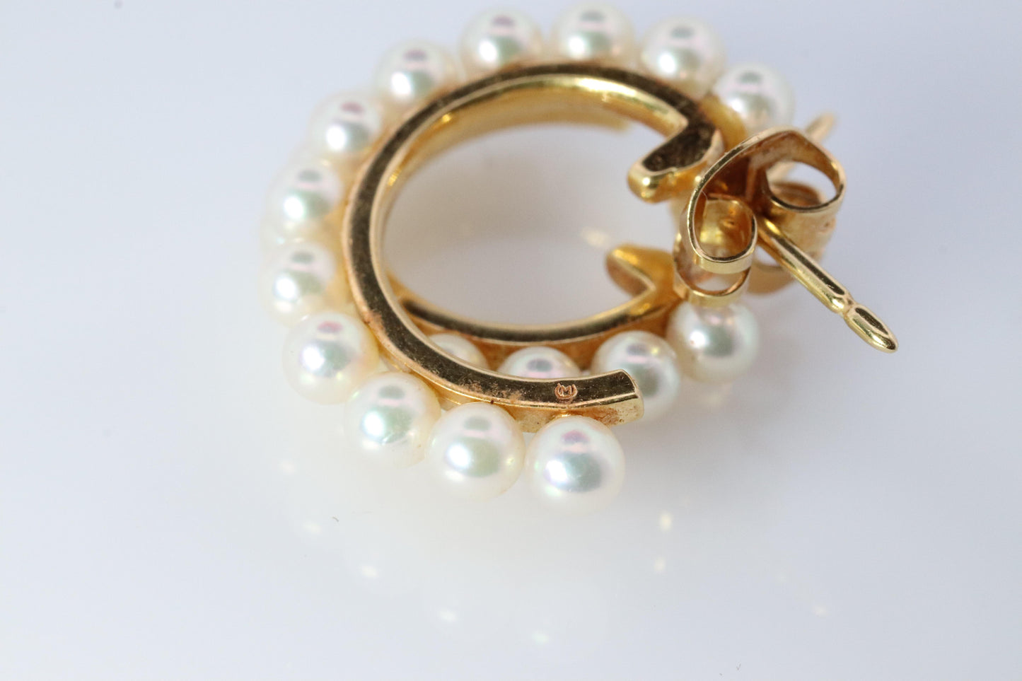 Mikimoto Earrings. Vintage 18k Gold Mikimoto Pearl Hoops. Pearl Cluster